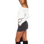 [Gift For Her] Women's Off Shoulder Long Sleeve Slimming Fit Tops