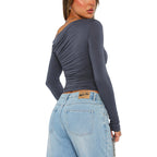 [Gift For Her] Women's Off Shoulder Long Sleeve Slimming Fit Tops