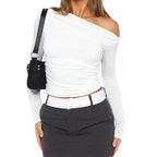 [Gift For Her] Women's Off Shoulder Long Sleeve Slimming Fit Tops