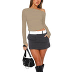 [Gift For Her] Women's Off Shoulder Long Sleeve Slimming Fit Tops