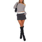 [Gift For Her] Women's Off Shoulder Long Sleeve Slimming Fit Tops