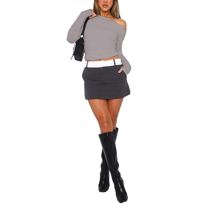 [Gift For Her] Women's Off Shoulder Long Sleeve Slimming Fit Tops