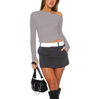 [Gift For Her] Women's Off Shoulder Long Sleeve Slimming Fit Tops