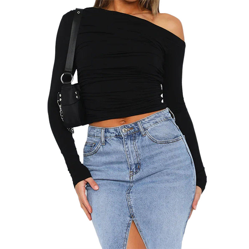 [Gift For Her] Women's Off Shoulder Long Sleeve Slimming Fit Tops