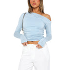 [Gift For Her] Women's Off Shoulder Long Sleeve Slimming Fit Tops