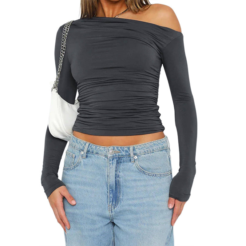 [Gift For Her] Women's Off Shoulder Long Sleeve Slimming Fit Tops