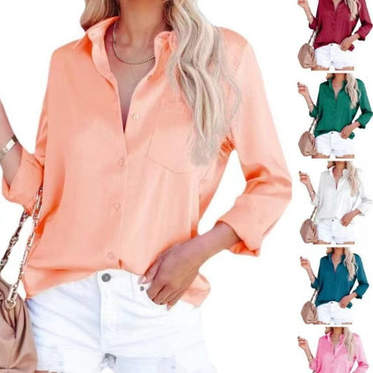 🍁New for autumn✨Women's Business Casual Lapel Long Sleeve Shirt