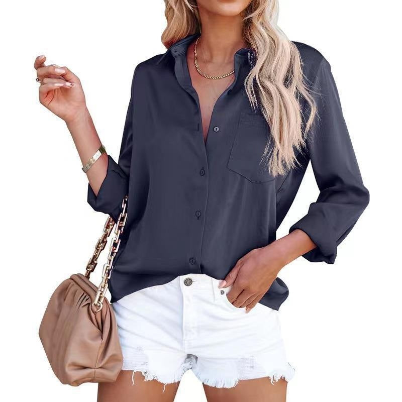 🍁New for autumn✨Women's Business Casual Lapel Long Sleeve Shirt