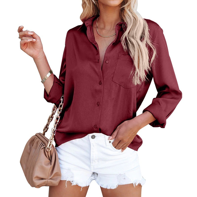 🍁New for autumn✨Women's Business Casual Lapel Long Sleeve Shirt