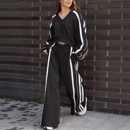 🥰 limited-time offer price 🥰V-Neck Sweatshirt & Wide-Leg Pants 2-Piece Set