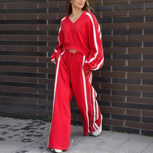 🥰 limited-time offer price 🥰V-Neck Sweatshirt & Wide-Leg Pants 2-Piece Set