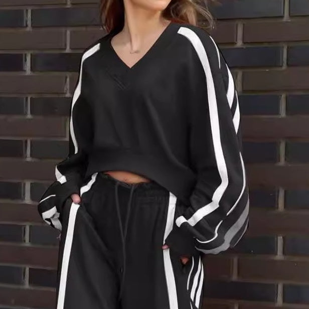🥰 limited-time offer price 🥰V-Neck Sweatshirt & Wide-Leg Pants 2-Piece Set