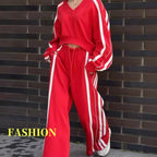 🥰 limited-time offer price 🥰V-Neck Sweatshirt & Wide-Leg Pants 2-Piece Set