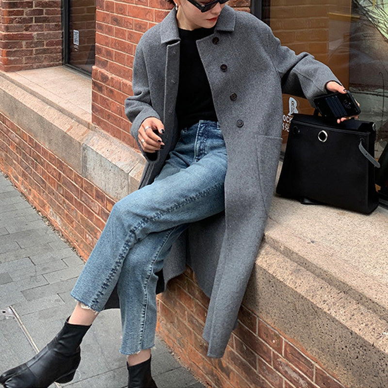 [Best Gift For Her] Women's Double-Faced Faux Wool Tweed Long Coat