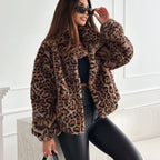 Women’s Fluffy Short Coat with Leopard Print