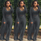 Women’s Stretch Knitted Tank Top High-waist Leggings and Long Cardigan 3-piece Set