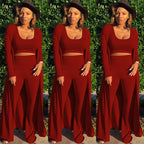 Women’s Stretch Knitted Tank Top High-waist Leggings and Long Cardigan 3-piece Set