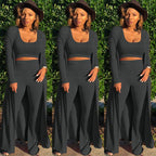 Women’s Stretch Knitted Tank Top High-waist Leggings and Long Cardigan 3-piece Set