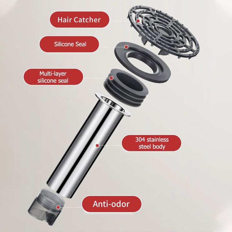 Self-Closing Floor Drain with Hair Catcher