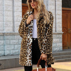 Black Friday Sale❄️Winter Specials❄️Women's Fashion Leopard Print Warm Faux Fur Mid-Length Coat
