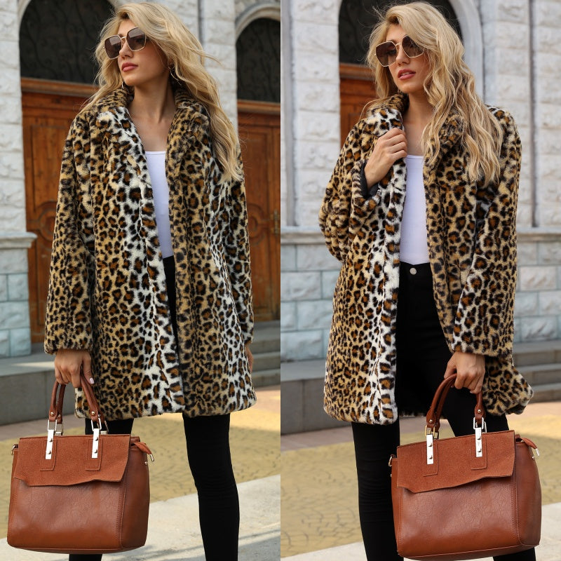 Black Friday Sale❄️Winter Specials❄️Women's Fashion Leopard Print Warm Faux Fur Mid-Length Coat