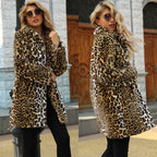 Black Friday Sale❄️Winter Specials❄️Women's Fashion Leopard Print Warm Faux Fur Mid-Length Coat