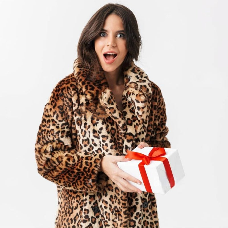 Black Friday Sale❄️Winter Specials❄️Women's Fashion Leopard Print Warm Faux Fur Mid-Length Coat
