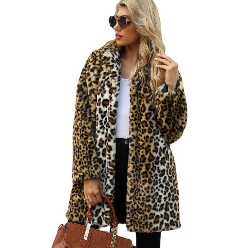 Black Friday Sale❄️Winter Specials❄️Women's Fashion Leopard Print Warm Faux Fur Mid-Length Coat