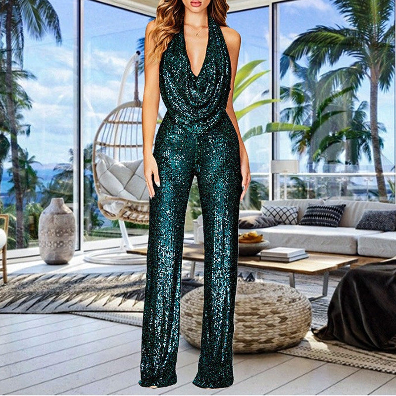 🖤Early Black Friday Sale:50% OFF🖤Women's Sparkly Sexy Halter Neck Slim Fit Jumpsuit