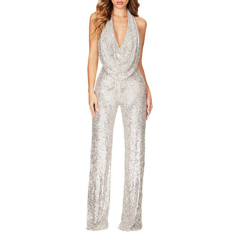 🖤Early Black Friday Sale:50% OFF🖤Women's Sparkly Sexy Halter Neck Slim Fit Jumpsuit