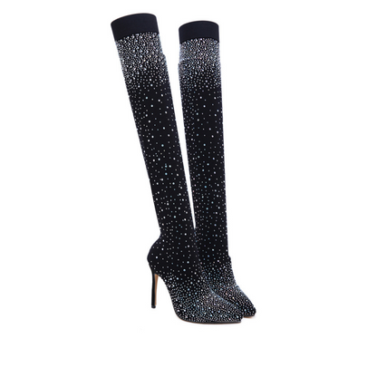 🔥🖤Early Black Friday Sale:50% OFF🎁Women’s Sparkly Faux Diamonds Over-the-Knee Boots👠