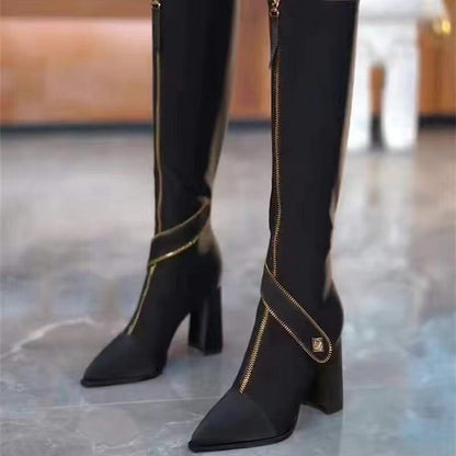 🔥🖤Black Friday Sale:50% OFF🔥Pointed Toe Chunky Heel Knee High Boots✈️ free shipping