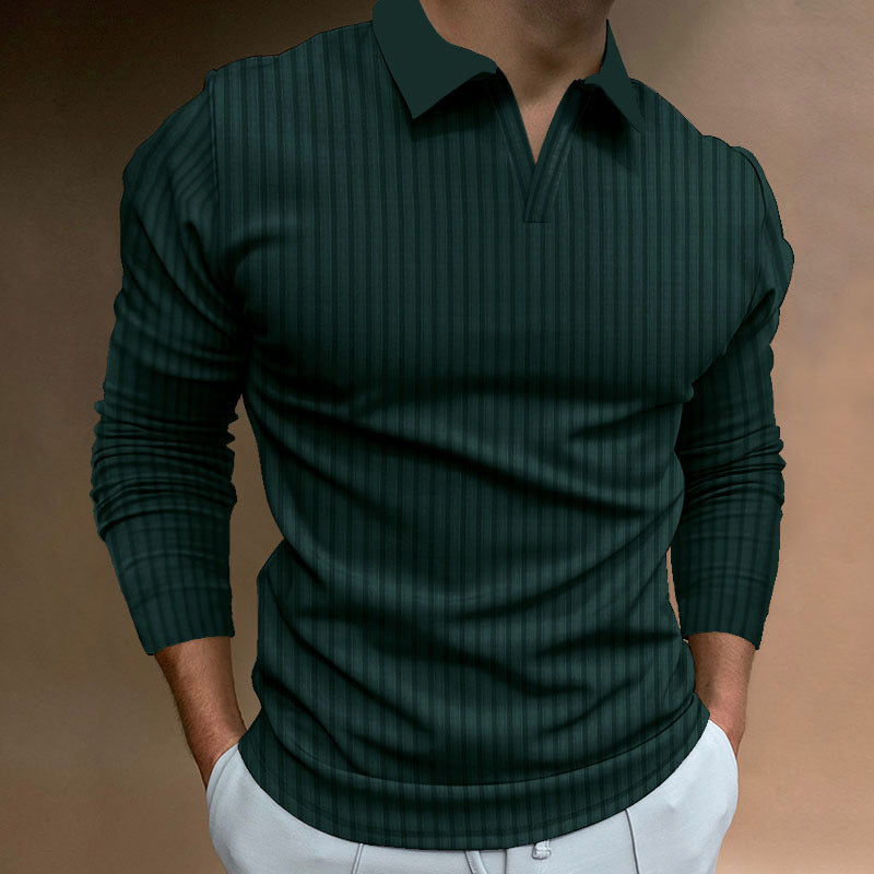 Top Sólido de Color Suave con Cuello en V, Solapa Estrecha y Rayas Ajustadas