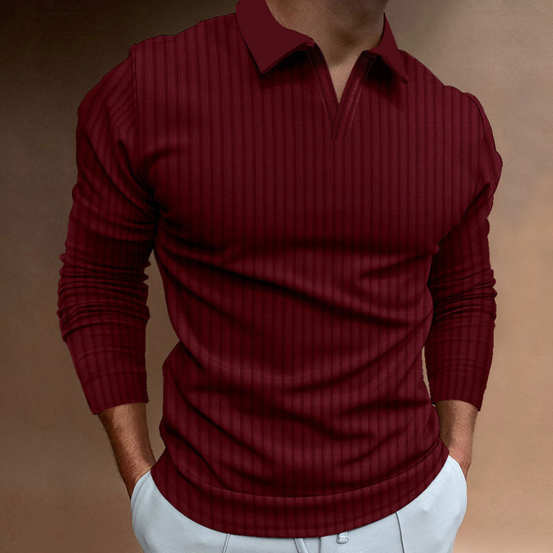 Top Sólido de Color Suave con Cuello en V, Solapa Estrecha y Rayas Ajustadas