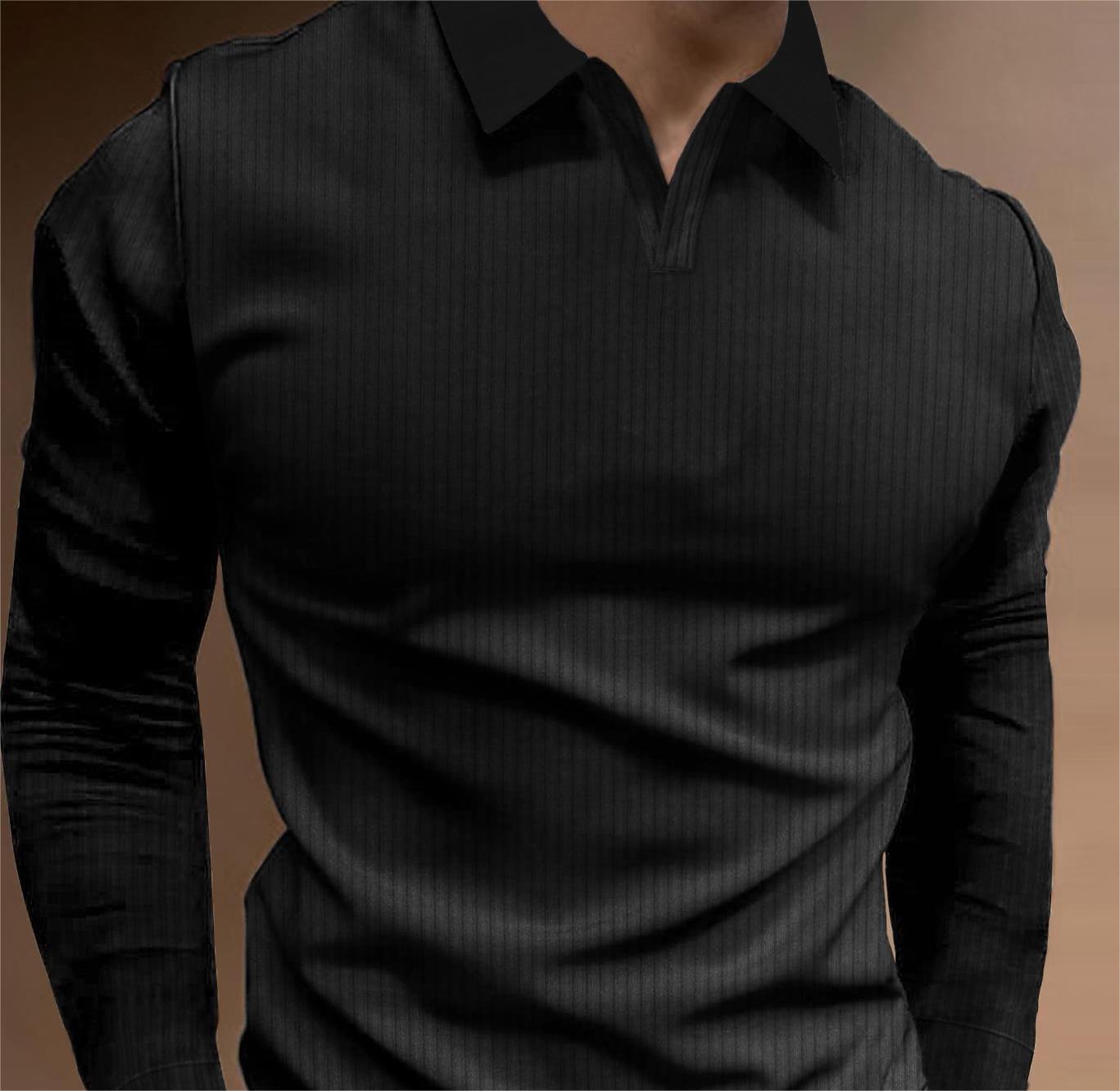 Top Sólido de Color Suave con Cuello en V, Solapa Estrecha y Rayas Ajustadas