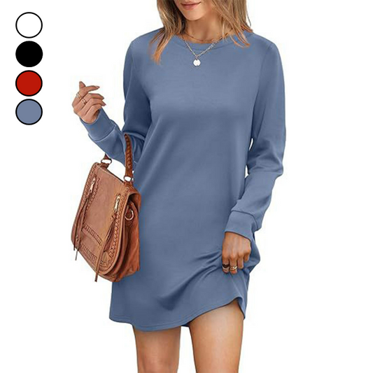 💥50%OFF💃Women’s Solid Round-Neck Long-Sleeve Dresses with Pockets