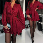 Double-Layer Mini Dress with Deep V-Neck