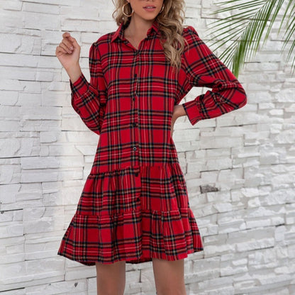 🎅Early Xmas Sales 🎁Women's Christmas Plaid Lapel Short Dresses free shipping 📦