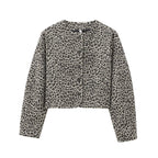 Warm Leopard-Print Button Jacket and A-Line Skirt Set