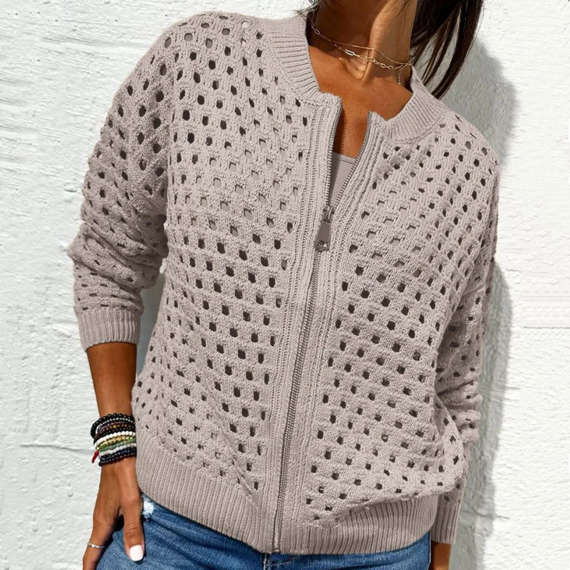 🍃LAST DAY SALE 50% OFF🍃Women's Casual Zipper Knit Jacket with Hollow Design