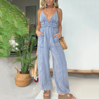 💖LAST DAY PROMOTION - 50%OFF💖Women's Deep V-Neck Denim Jumpsuit