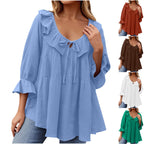 🎁 Hot Sale 49% OFF 🔥Women's 3/4 Sleeve Tie Front Ruffle Tiered Shirts