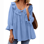 🎁 Hot Sale 49% OFF 🔥Women's 3/4 Sleeve Tie Front Ruffle Tiered Shirts
