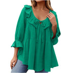 🎁 Hot Sale 49% OFF 🔥Women's 3/4 Sleeve Tie Front Ruffle Tiered Shirts
