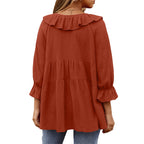 🎁 Hot Sale 49% OFF 🔥Women's 3/4 Sleeve Tie Front Ruffle Tiered Shirts