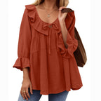 🎁 Hot Sale 49% OFF 🔥Women's 3/4 Sleeve Tie Front Ruffle Tiered Shirts