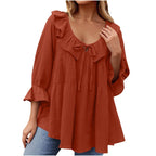 🎁 Hot Sale 49% OFF 🔥Women's 3/4 Sleeve Tie Front Ruffle Tiered Shirts