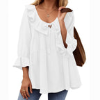 🎁 Hot Sale 49% OFF 🔥Women's 3/4 Sleeve Tie Front Ruffle Tiered Shirts