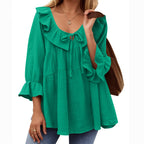 🎁 Hot Sale 49% OFF 🔥Women's 3/4 Sleeve Tie Front Ruffle Tiered Shirts
