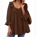 🎁 Hot Sale 49% OFF 🔥Women's 3/4 Sleeve Tie Front Ruffle Tiered Shirts